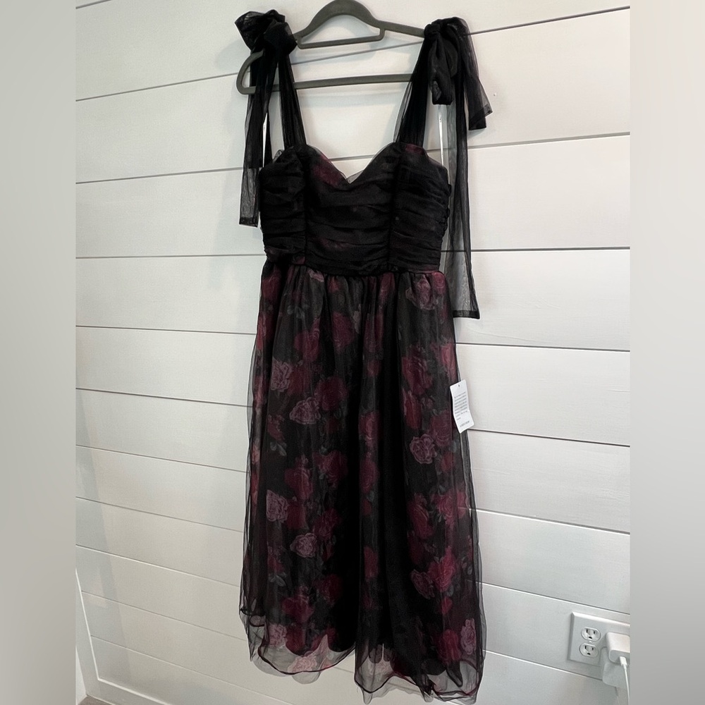 Lulus Nordstrom Black and Burgundy Organza Midi Dress Medium